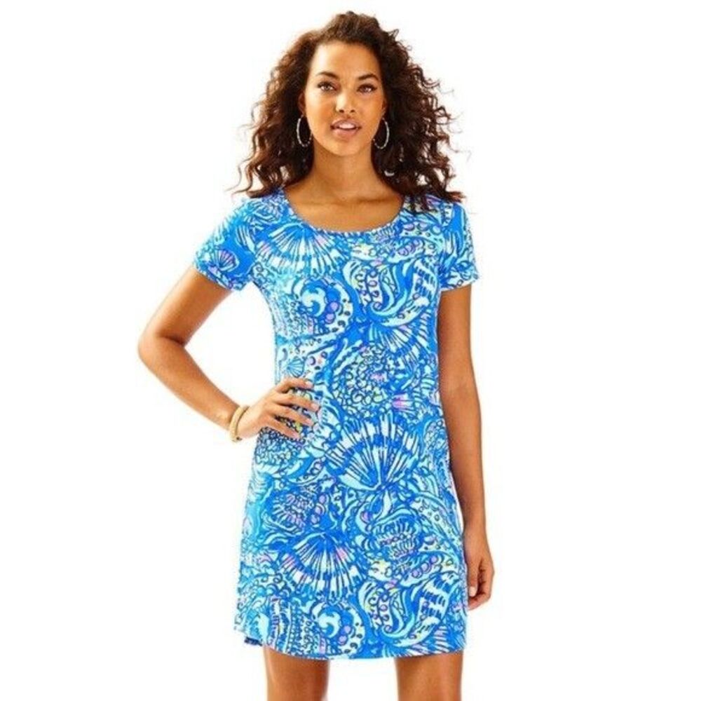 Lilly Pulitzer Tammy UPF 50+ Brilliant Ceviche Blue T-Shirt Dress S Resort Vacay